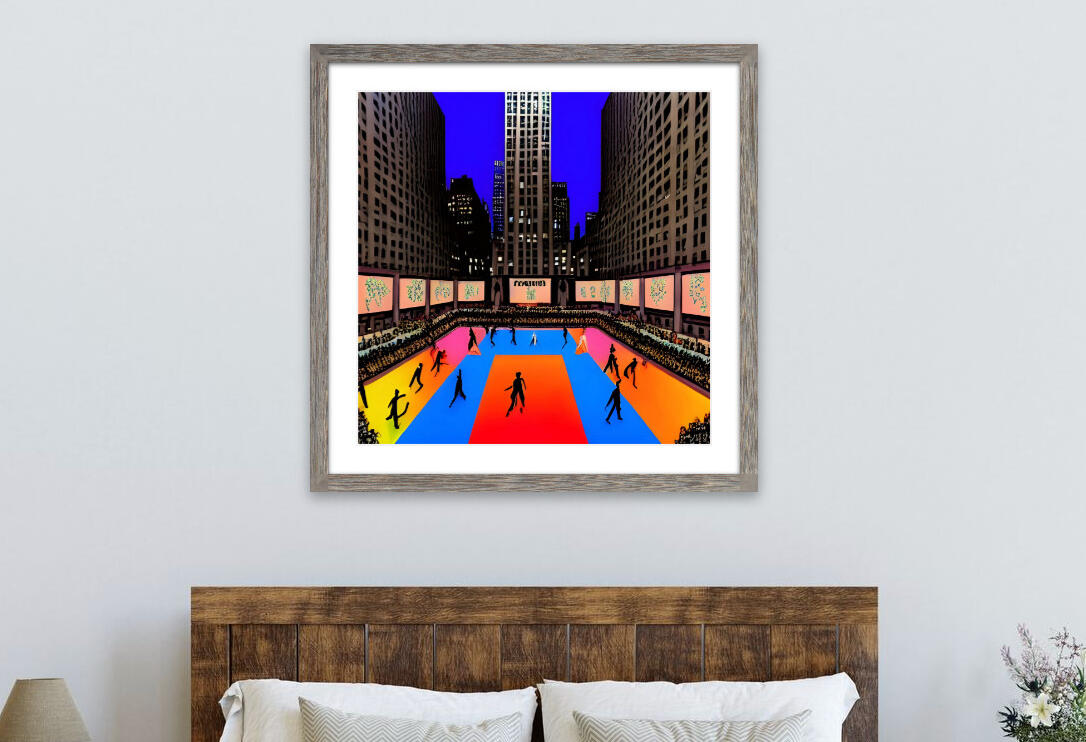 Playing Hockey on Rockefeller Center. Fine Art Print. SN NYC Collection. Surreal Winter Scenes, Rockefeller Center Hockey Art, Digital Reimagining.