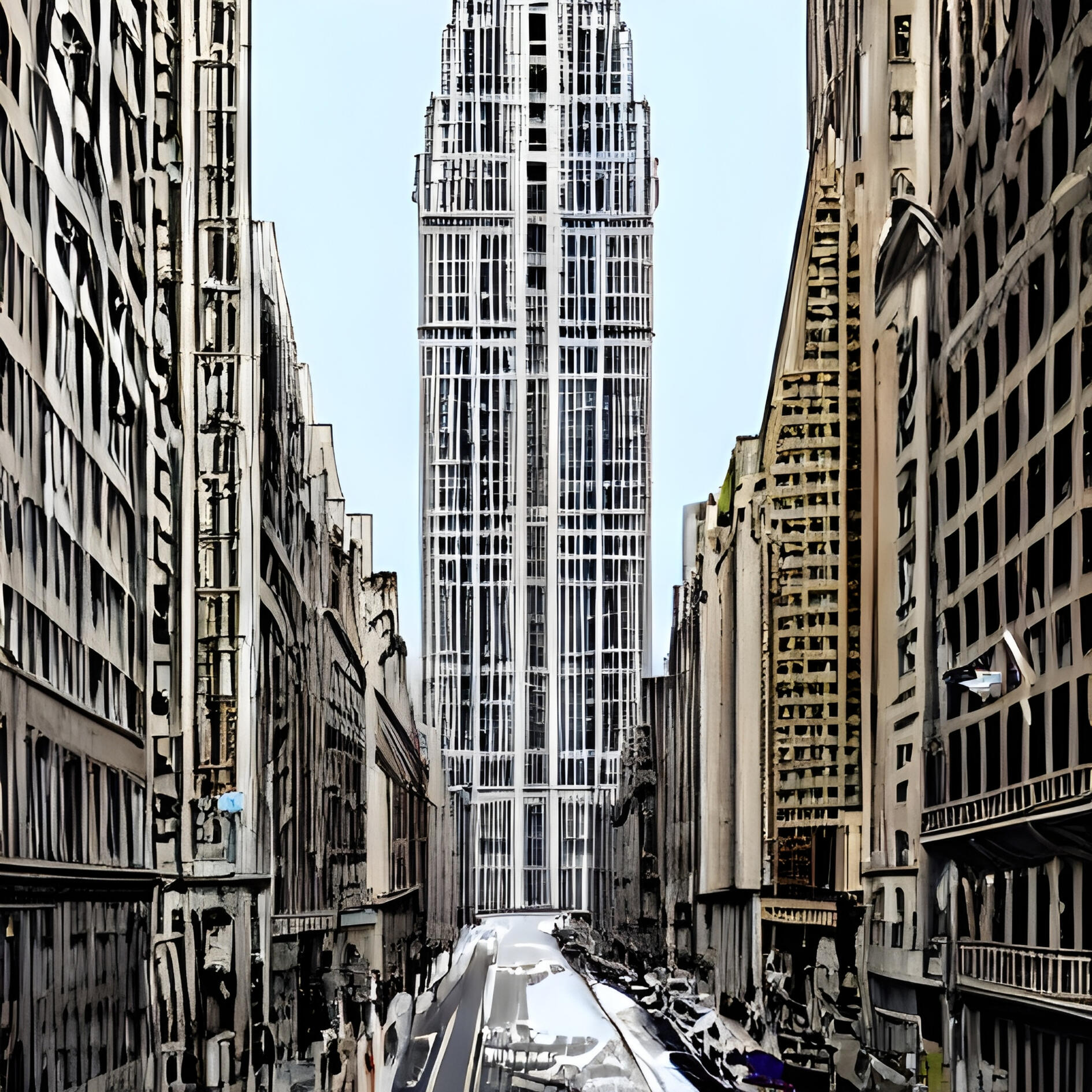 Some Destruction Near Chrysler Building. Fine Art Print. SN NYC Collection. Dystopian Architecture, Urban Decay Surrealism, Chrysler Building Art.