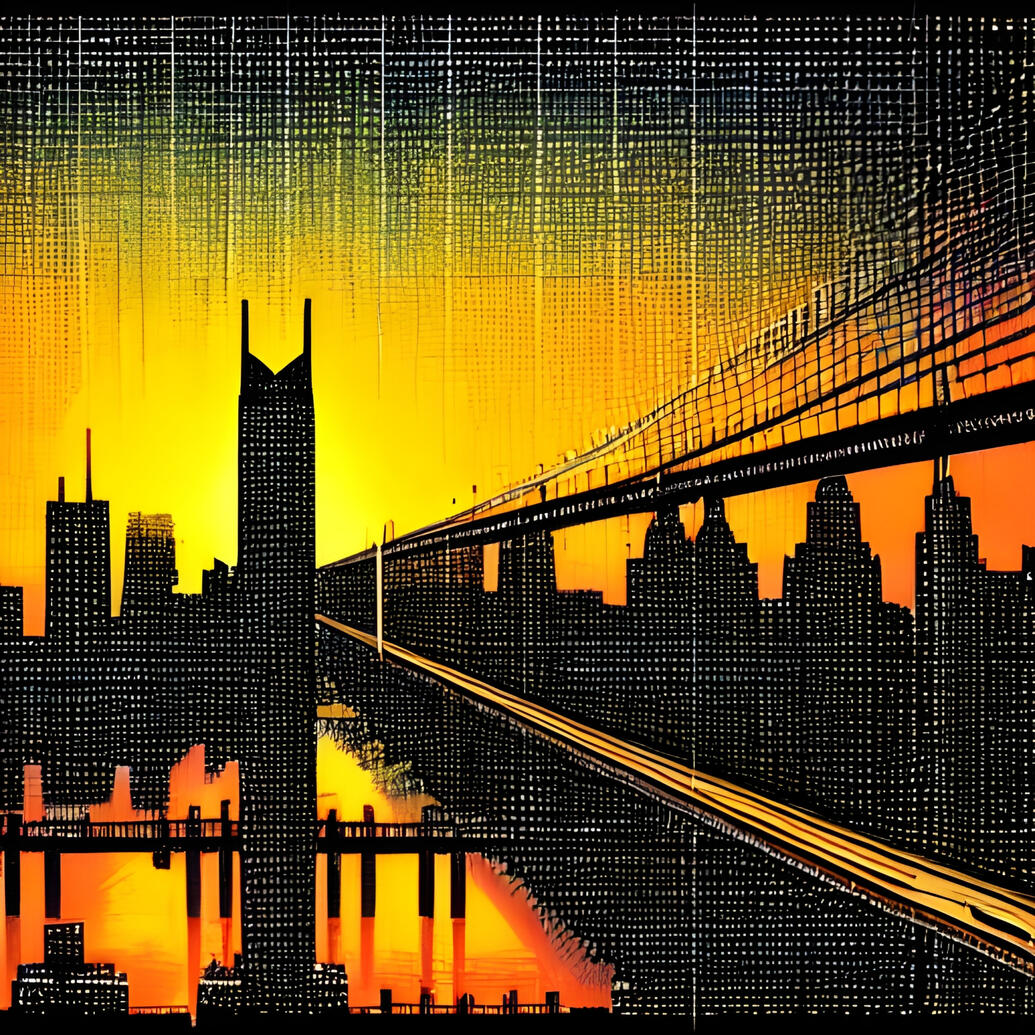 Sunset Over Brooklyn Bridge. Fine Art Print. SN NYC Collection. Urban Futurism, New York Sunset Art, Archival Generative Landscape.