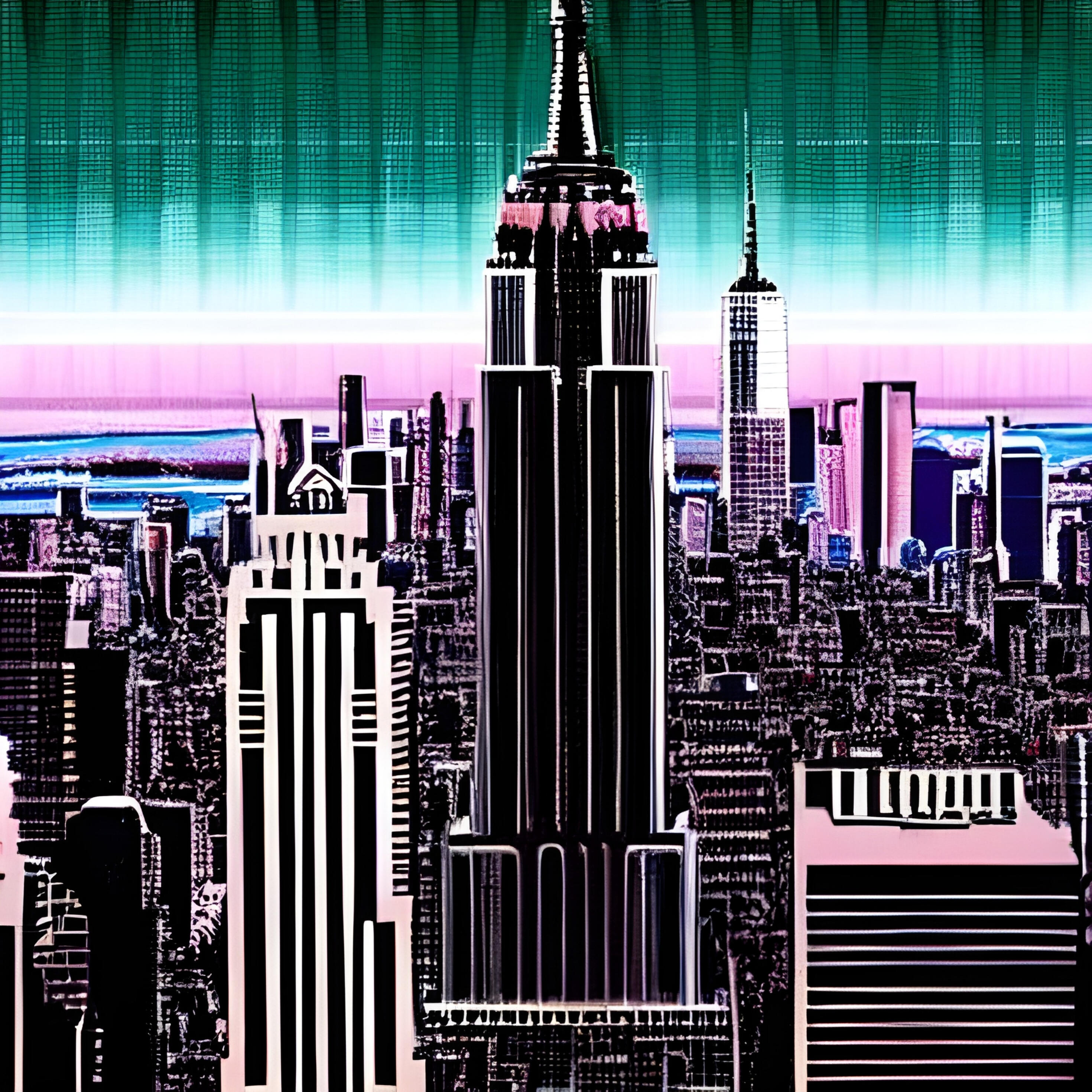 Panoramic View of New York City. Fine Art Print. SN NYC Collection. Wide-Angle Urbanism, Surreal Skyline, First-Generation Digital Art.