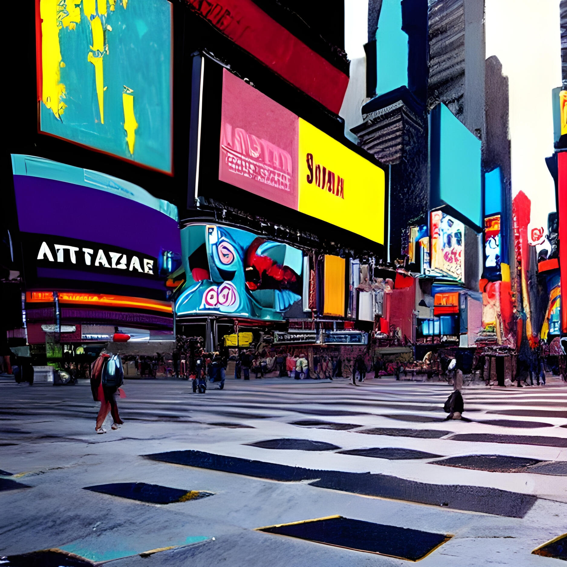 A Partially Deformed Times Square. Fine Art Print. SN NYC Collection. Times Square Surrealism, Digital Distortion, Architectural Mutation.