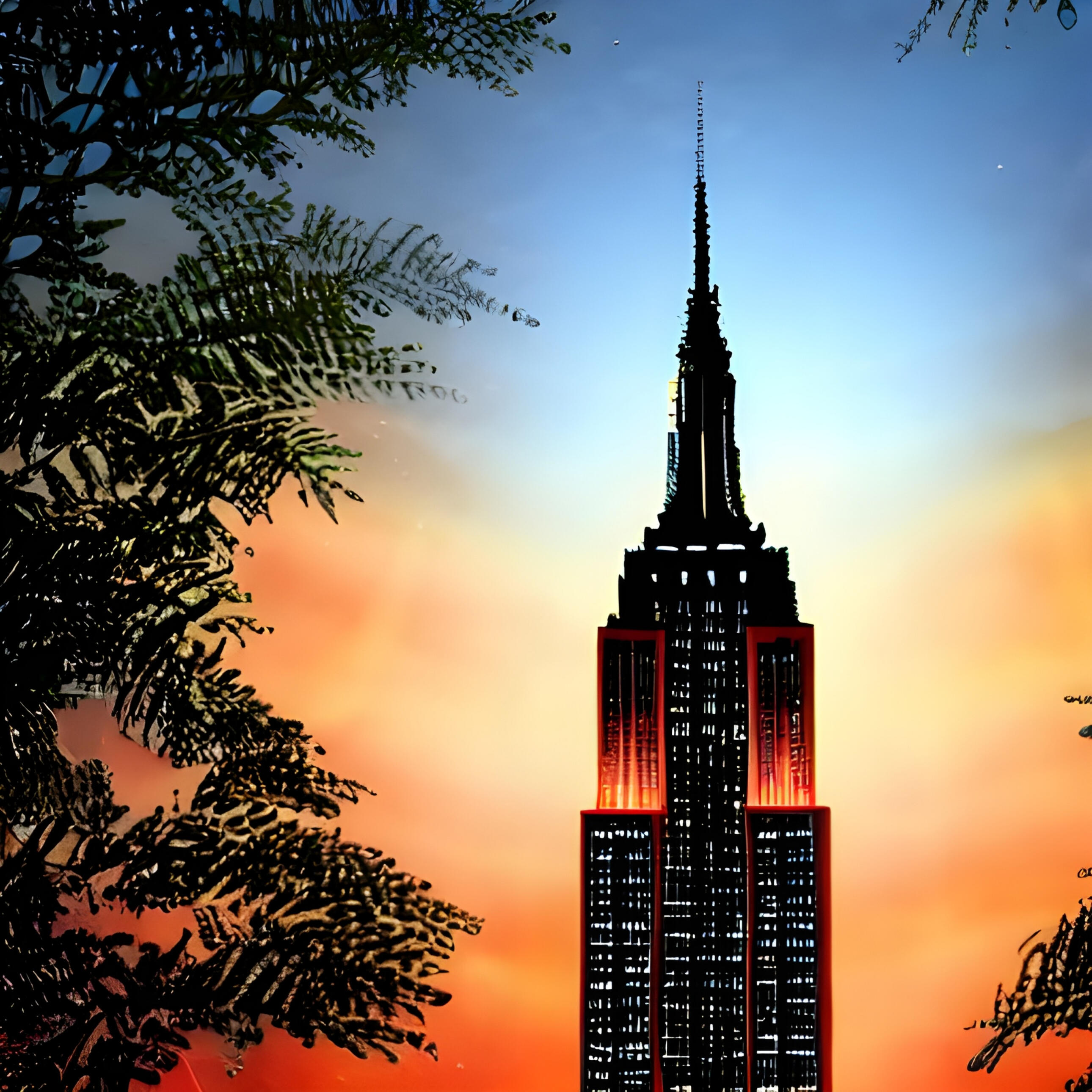 Sunset Approaching the Empire State Bldg. Fine Art Print. SN NYC Collection. Iconic NYC Architecture, Sunset Abstraction, Museum-Grade Digital Art.