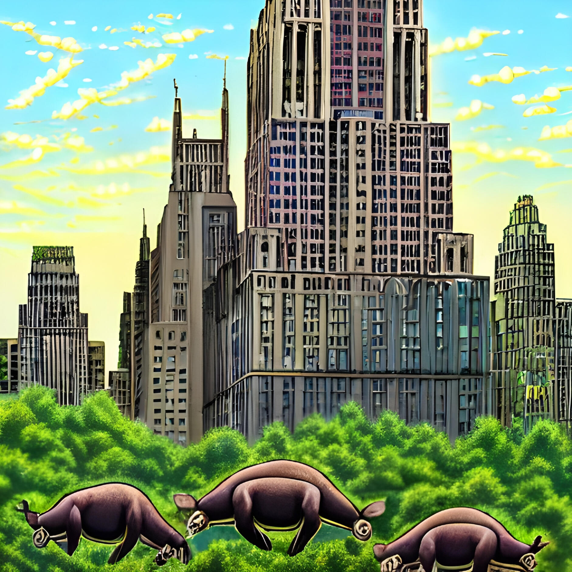 Flying Manatees Over Central Park. Fine Art Print. SN NYC Collection. Impossible Biology, Surrealist Animal Art, Fantasy New York City.